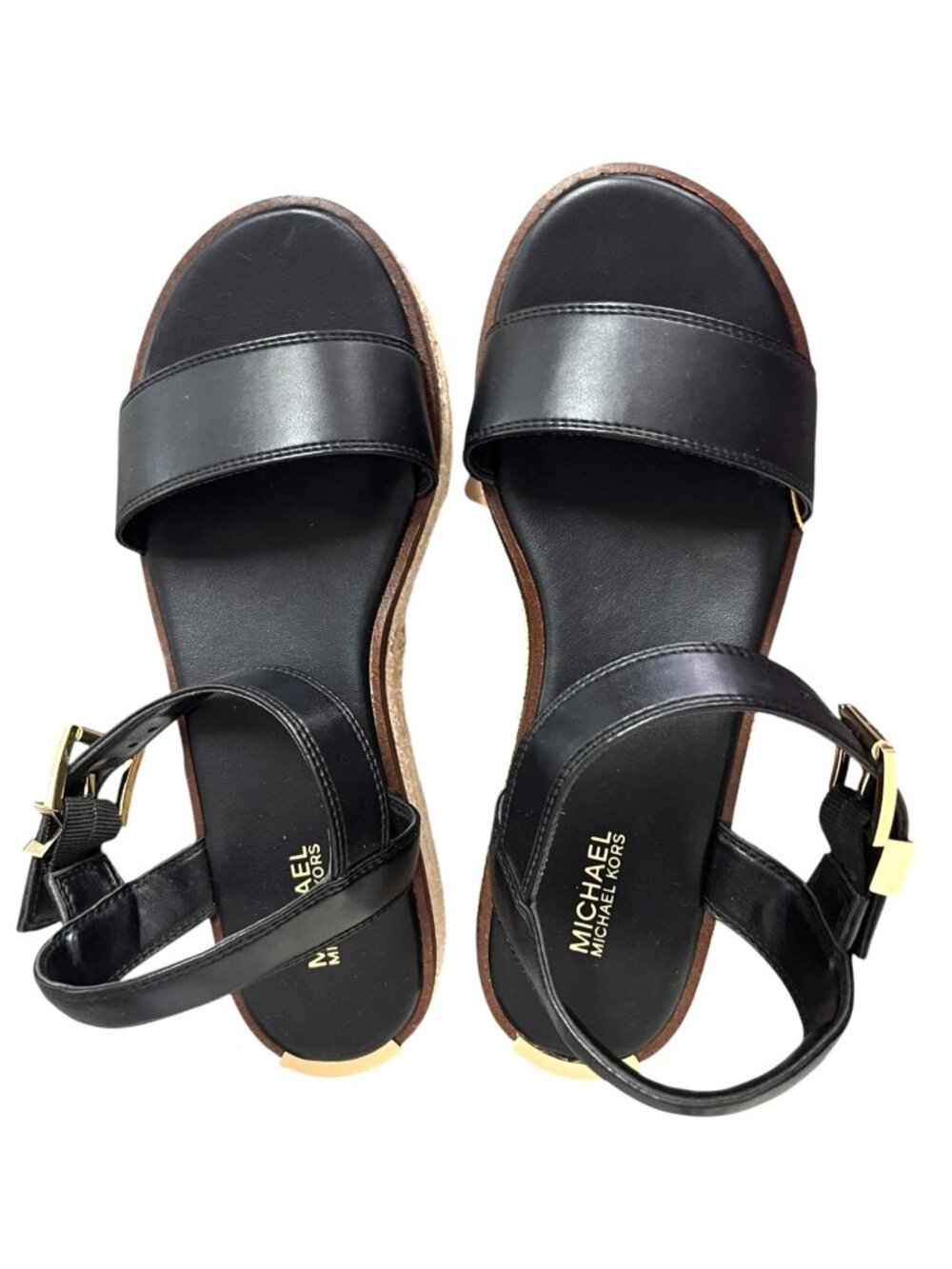 Michael Kors Richie Platform Espadrille Sandals Black Leather Size 7 NWOB - Picture 3 of 8